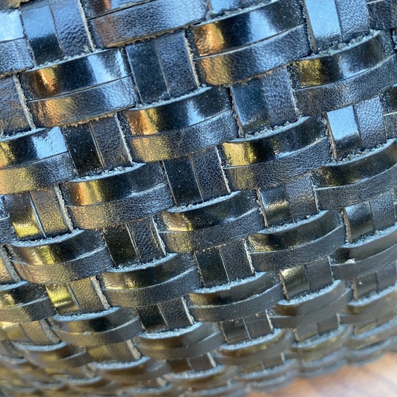 BLACK LEATHER WOVEN CROSSBODY  (GOLD CHAIN STRAP) - Picture 8 of 12